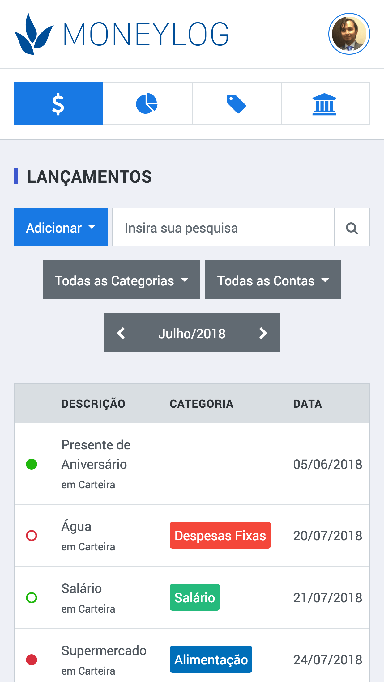 Página Inicial em smartphones