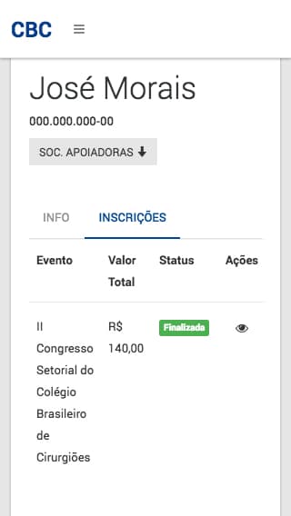 Visão de membro do CBC mobile