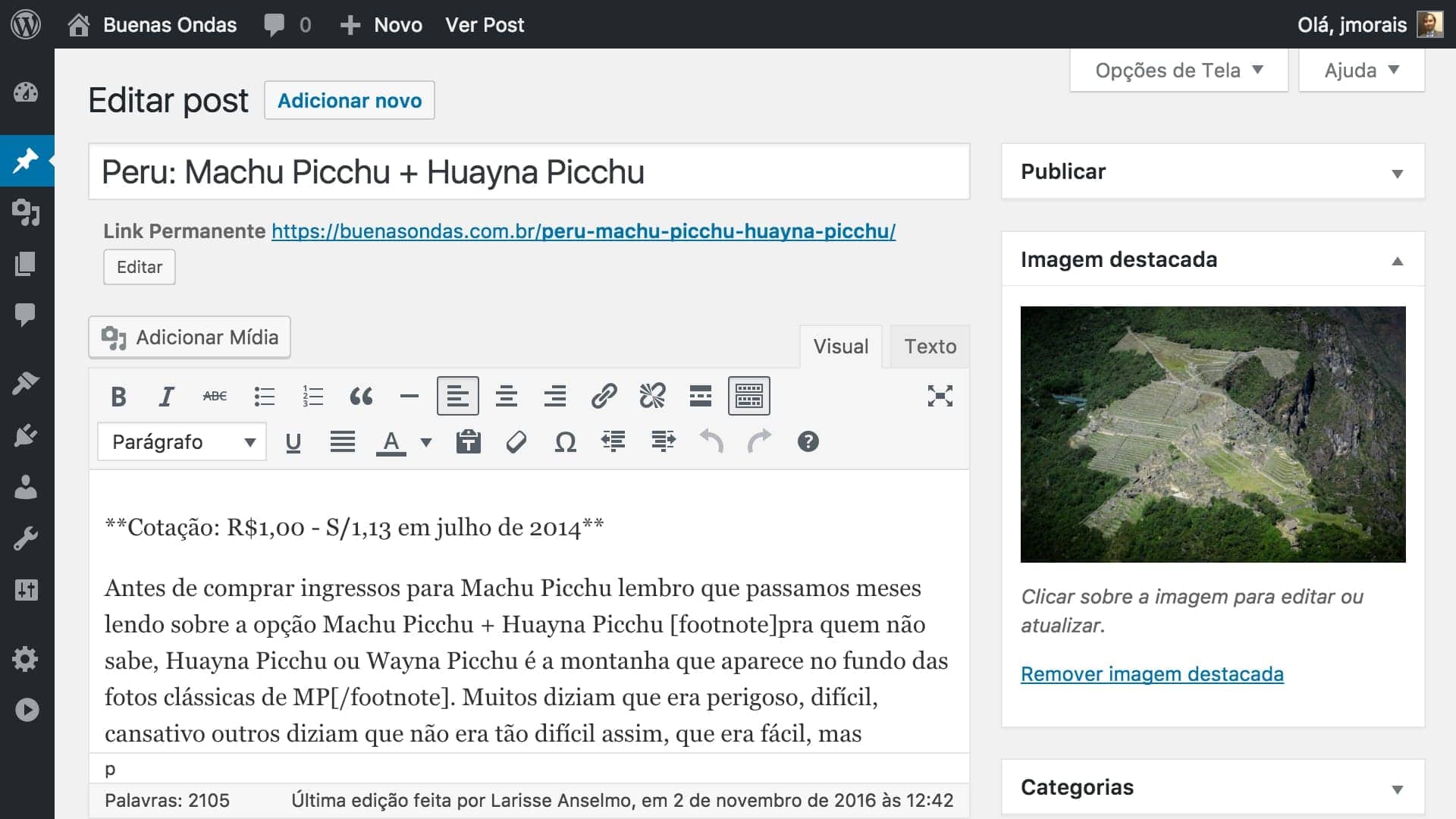 Edição de conteúdo no Wordpress